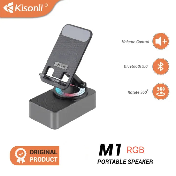 🤍💖 KISONLI M-1 Wireless Folding Bracket RGB Bluetooth Speaker With 360 Degree Phone Holder Stand 🤍💖