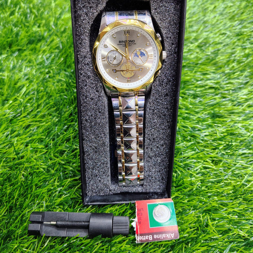 🤍💖 BINBOND B3982 New Style Silver Men Quartz Watch Authentic Stainless Steel Band Date Display Dials Decoration Watch 🤍💖