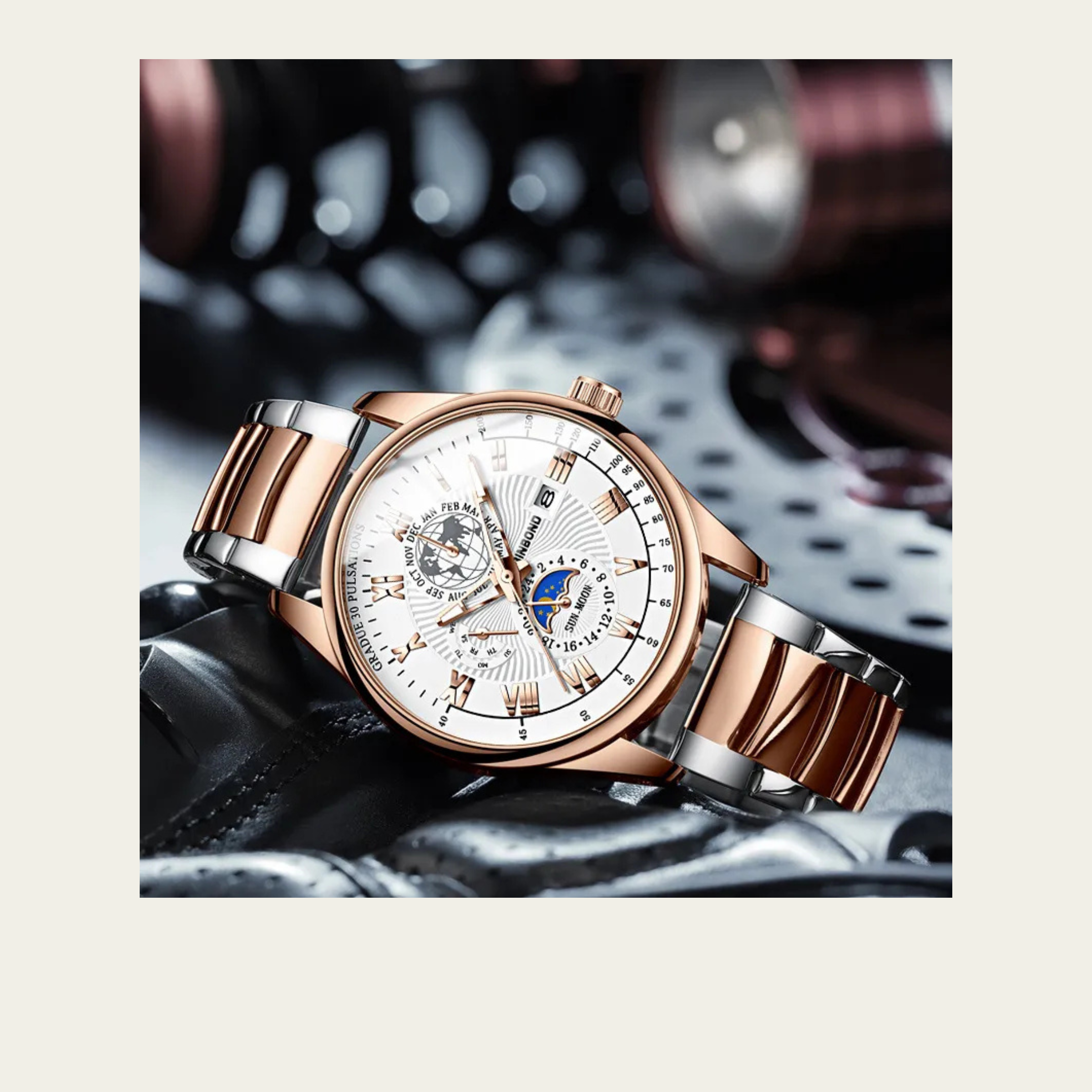 🤍💖 BINBOND B3982 New Style Silver Men Quartz Watch Authentic Stainless Steel Band Date Display Dials Decoration Watch 🤍💖