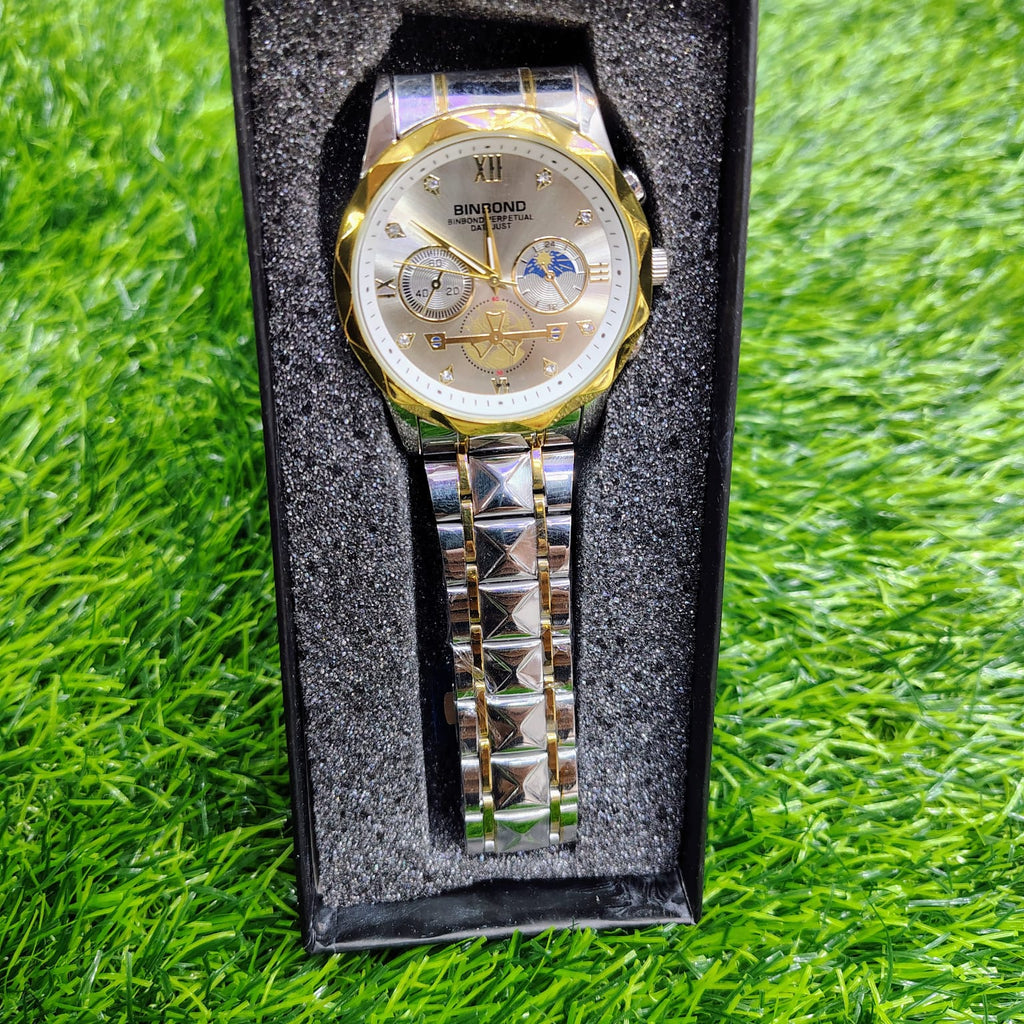 🤍💖 BINBOND B3982 New Style Silver Men Quartz Watch Authentic Stainless Steel Band Date Display Dials Decoration Watch 🤍💖