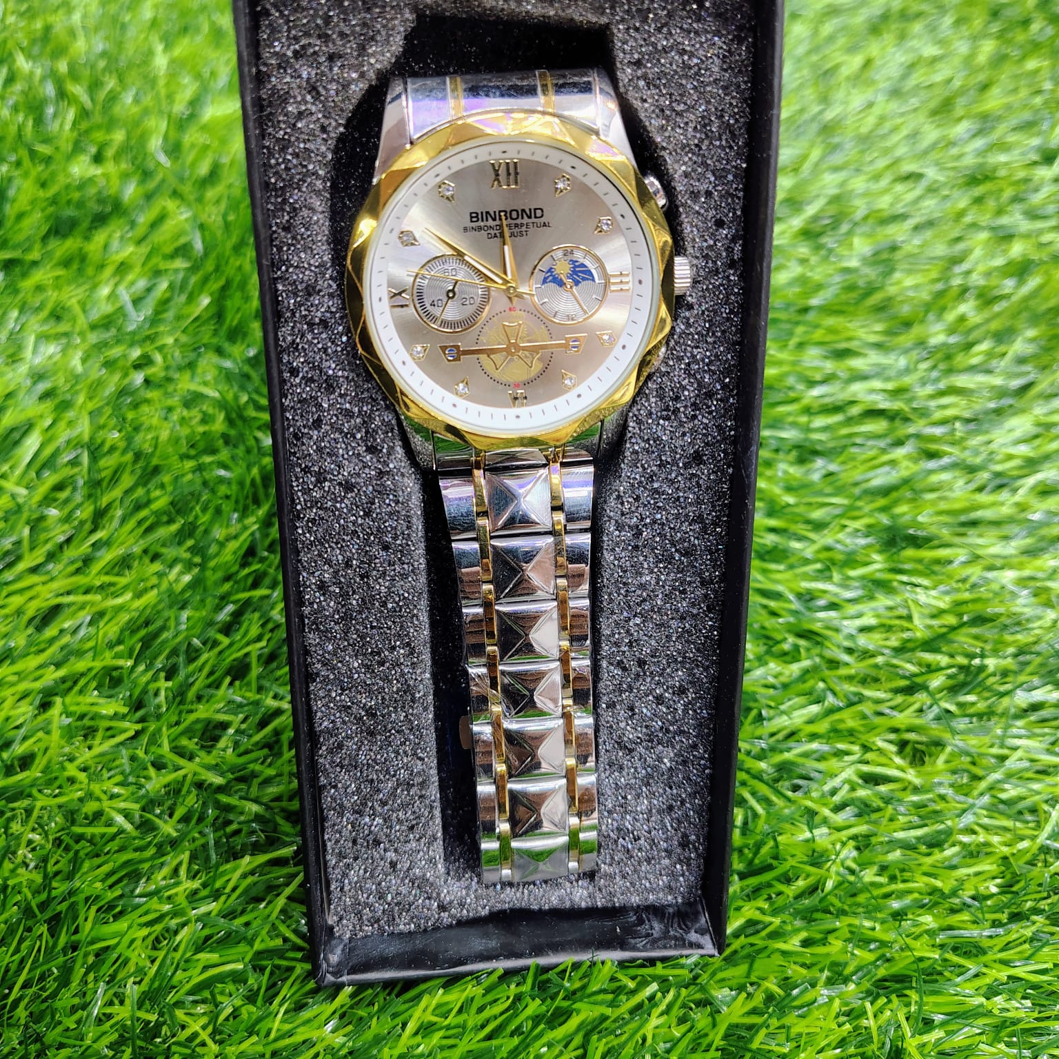 🤍💖 BINBOND B3982 New Style Silver Men Quartz Watch Authentic Stainless Steel Band Date Display Dials Decoration Watch 🤍💖