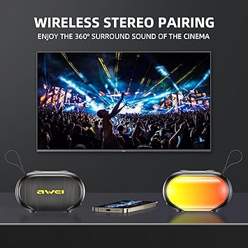 🤍💖 Awei KA1 TWS Bluetooth Speaker IPX5 360° Full Surround Sound Enhanced Bass Portable Speaker With RGB Colorful Lighting 🤍💖