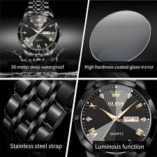 🤍💖 Butter Fly Lock Olievs Stainless Steel fashionable Couple watches +1pcs chain cutter+ 2 pcs battery Full Black 🤍💖