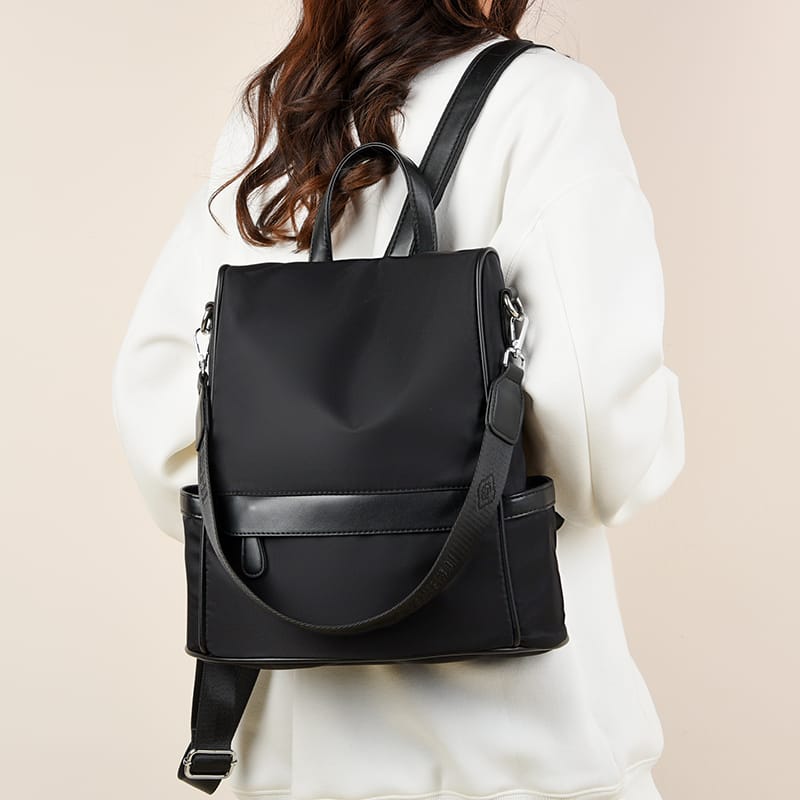 🤍💖 New Design Women Backpack Nylon Waterproof Anti-Theft Travel Backpack (black) 🤍💖