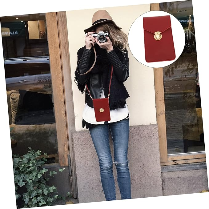 🤍💖 Women's PU Leather Phone Holder With Neck Strap Wallets Touch Screen Bags (Red) 🤍💖