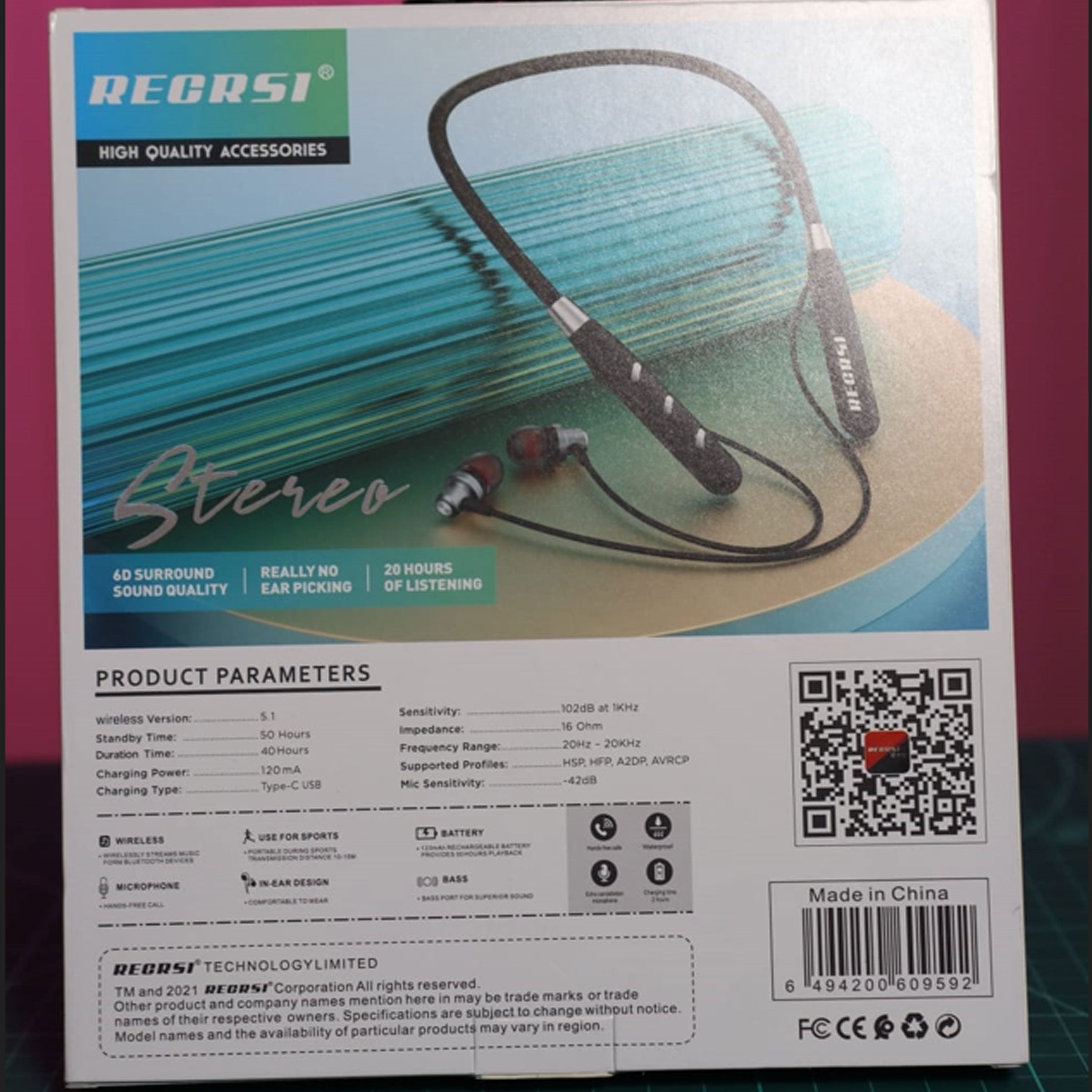 Regarsi NY032 Bluetooth Neckband Wireless Earphone