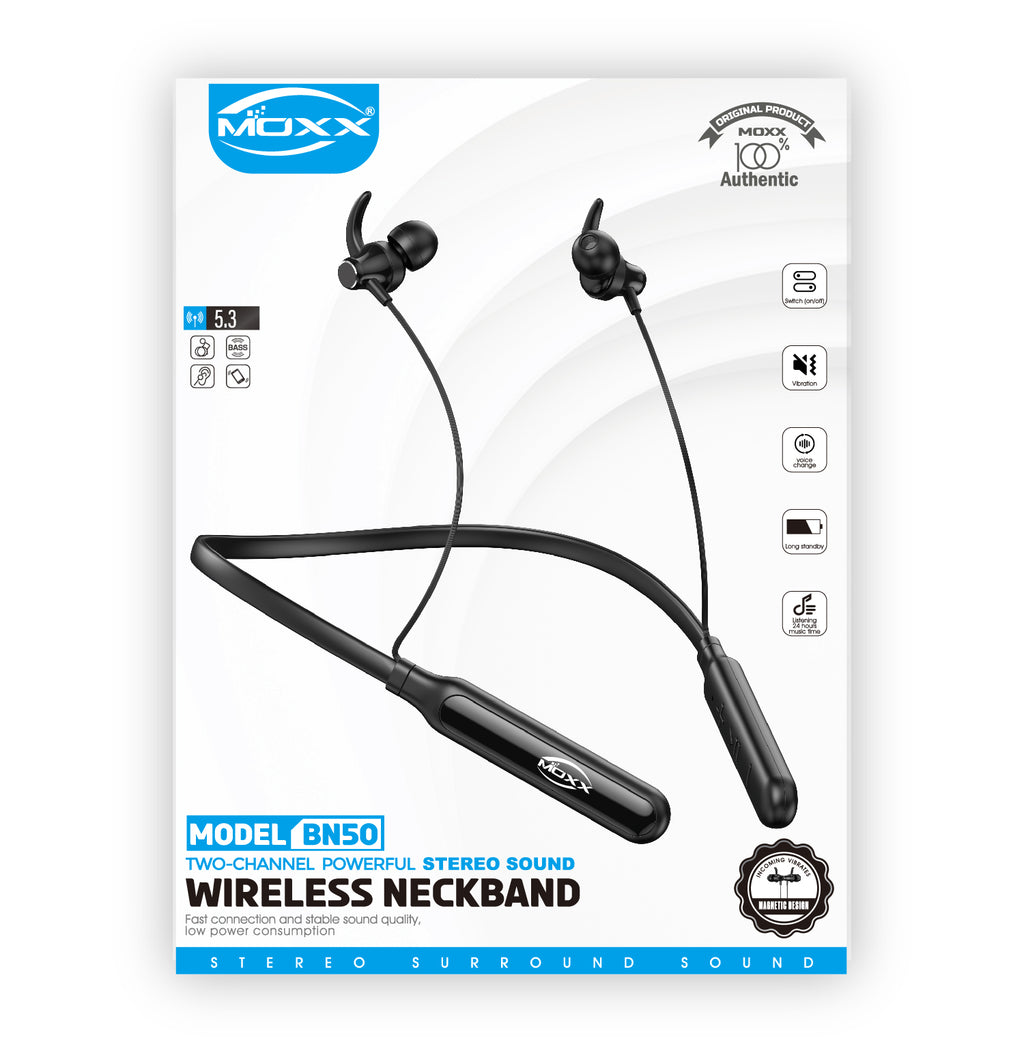 MOXX WIRELESS NECKBAND HEADPHONE | TWO CHANNEL POWERFUL STEREO SOUND
