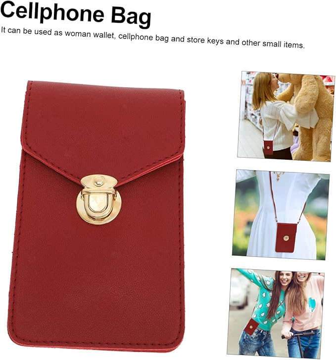 🤍💖 Women's PU Leather Phone Holder With Neck Strap Wallets Touch Screen Bags (Red) 🤍💖