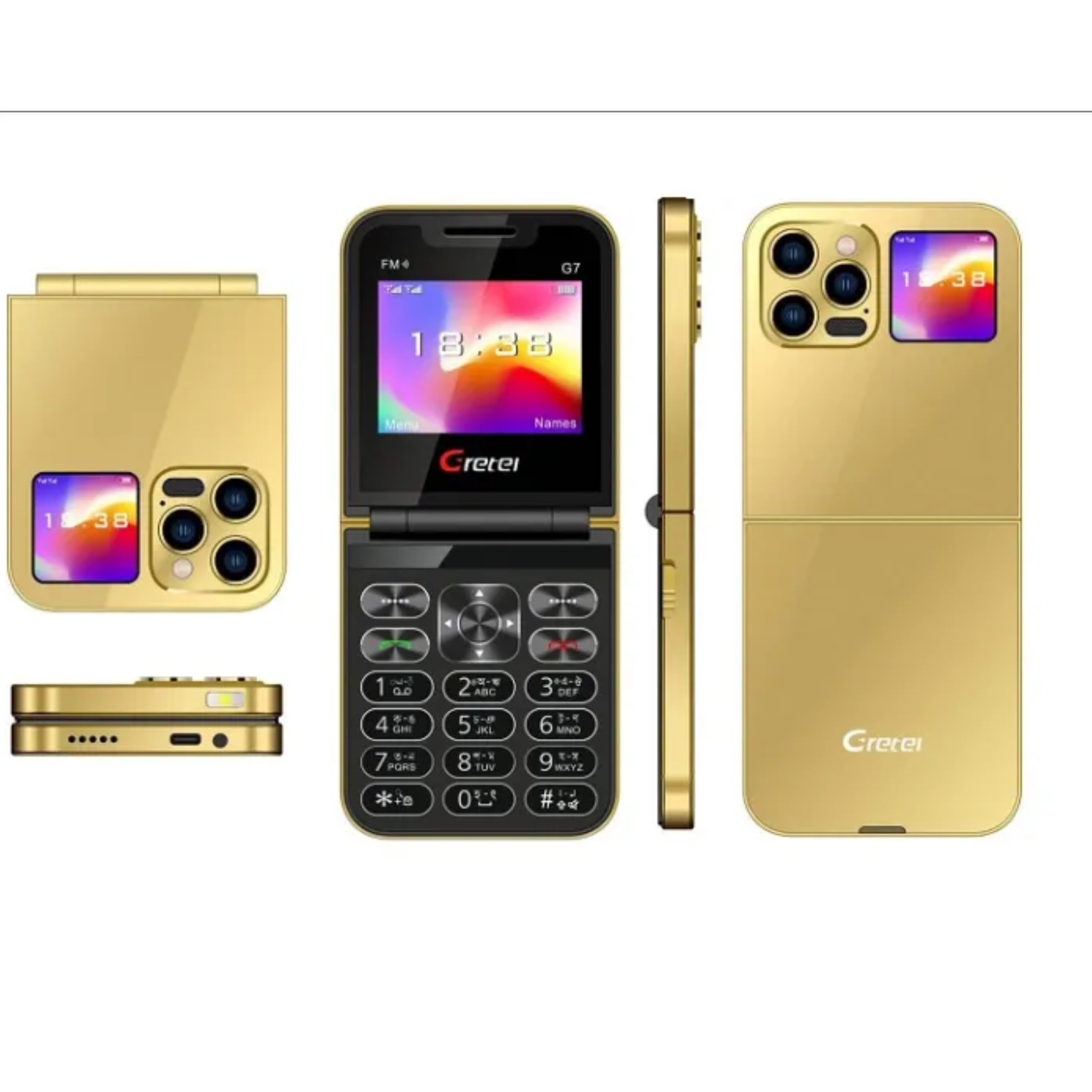🤍💖 Gretel G7 Flip Folding Phone Dual Display Caseing ( Gold) 🤍💖