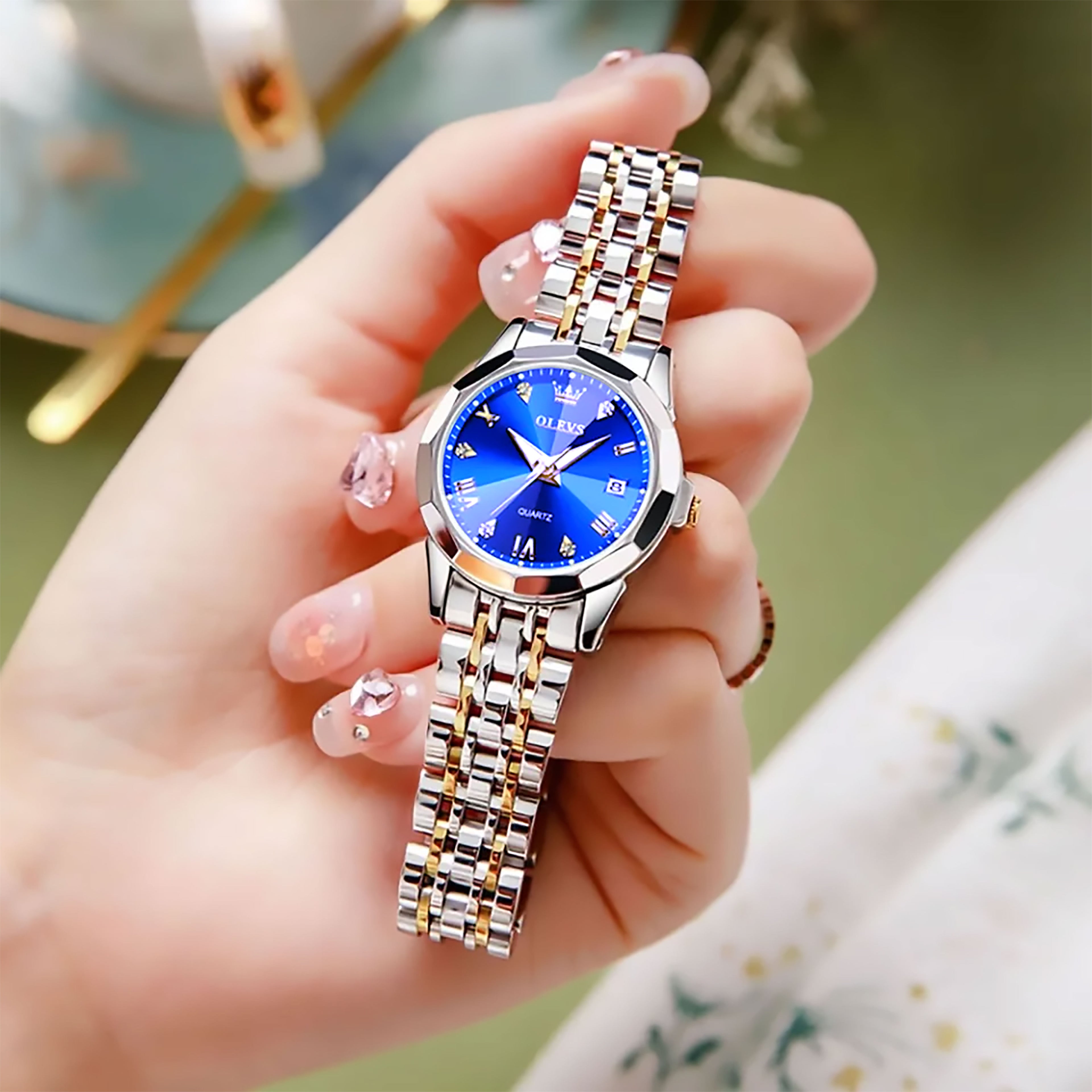 🤍💖 OLEVS Watch for Women Branded Stainless steel Elegant Luminous Ladies Watches 9931 Silver Royal Blue 🤍💖