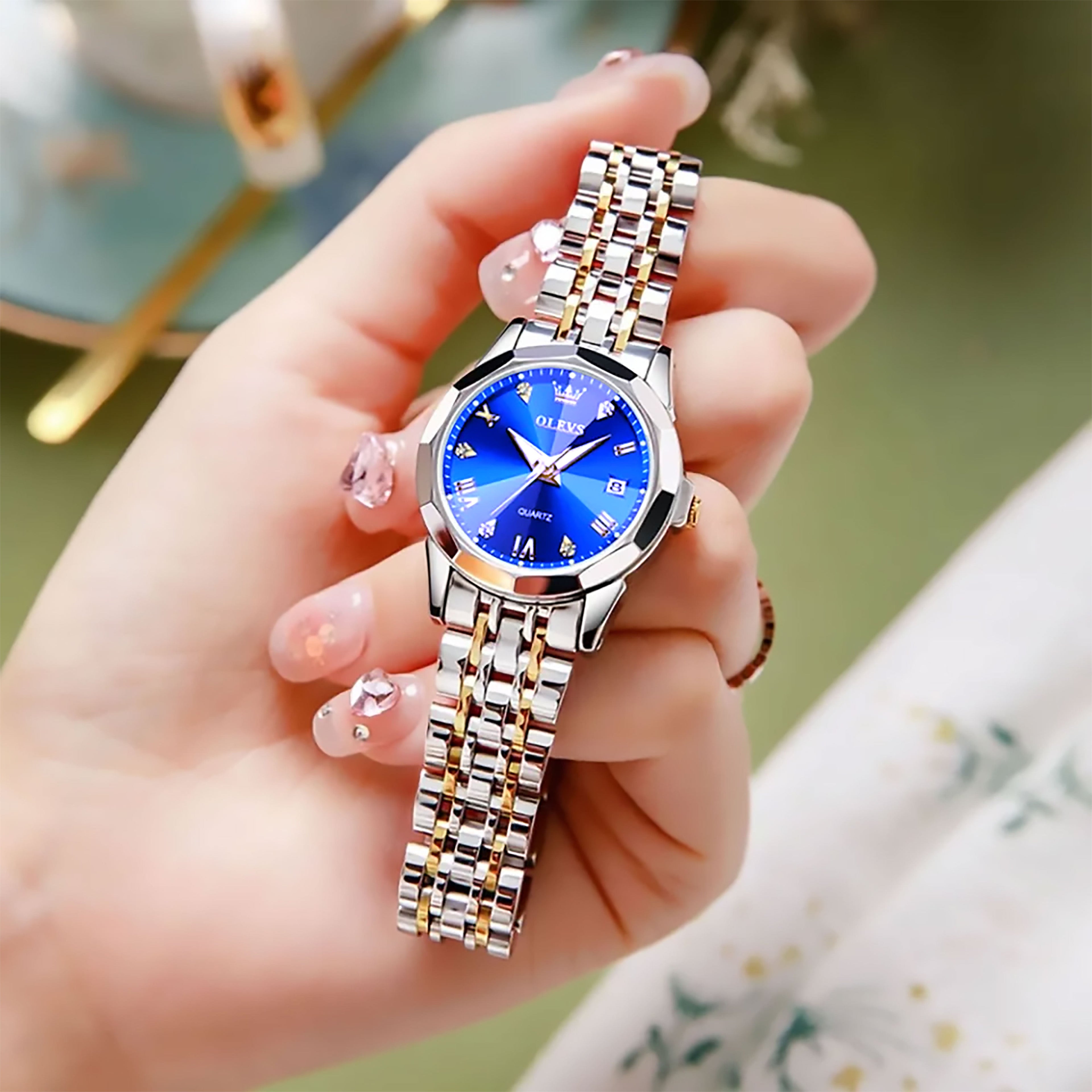 🤍💖 OLEVS Watch for Women Branded Stainless steel Elegant Luminous Ladies Watches 9931 Silver Royal Blue 🤍💖