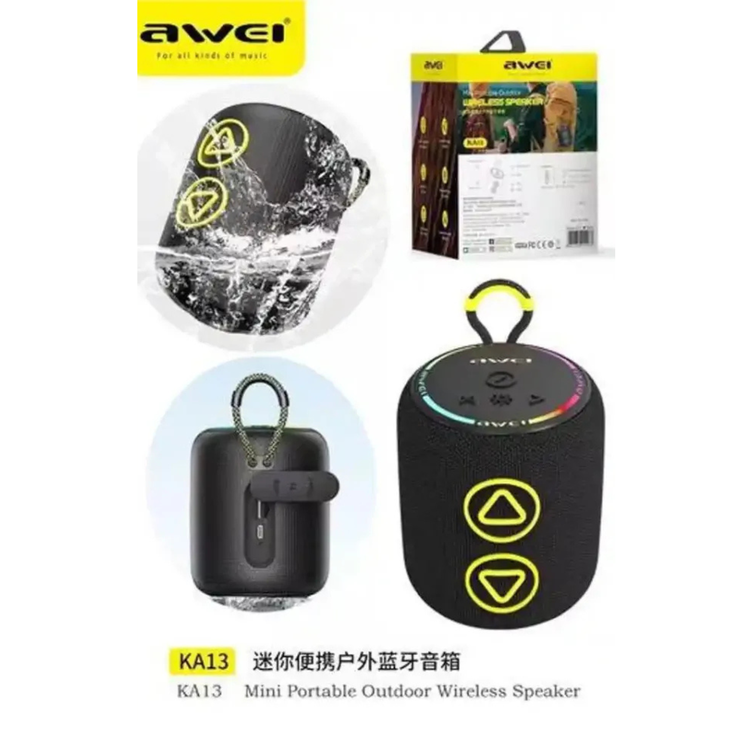 🤍💖 Awei KA13 Mini Waterproof Dynamic RGB Bluetooth Portable Speaker 🤍💖