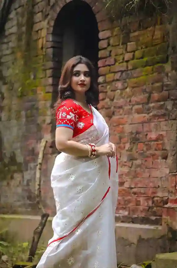 🤍💖 Half Silk Sharee with Blouse 🤍💖