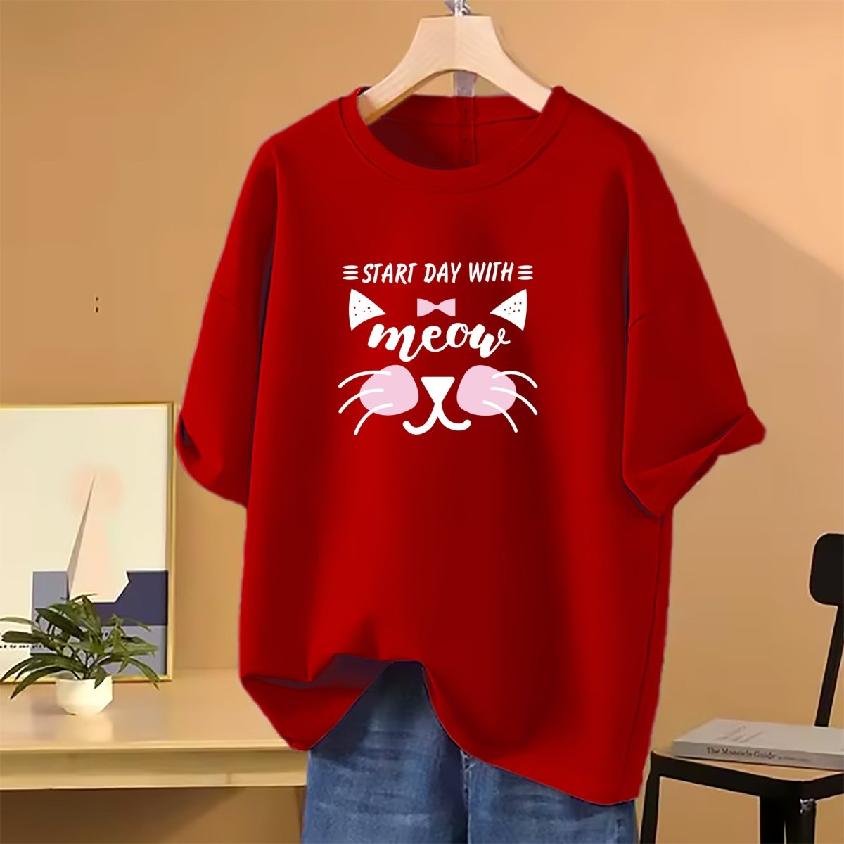 🤍💖 Meow - Drop shoulder T-shirt for Women 🤍💖 - STYLEX