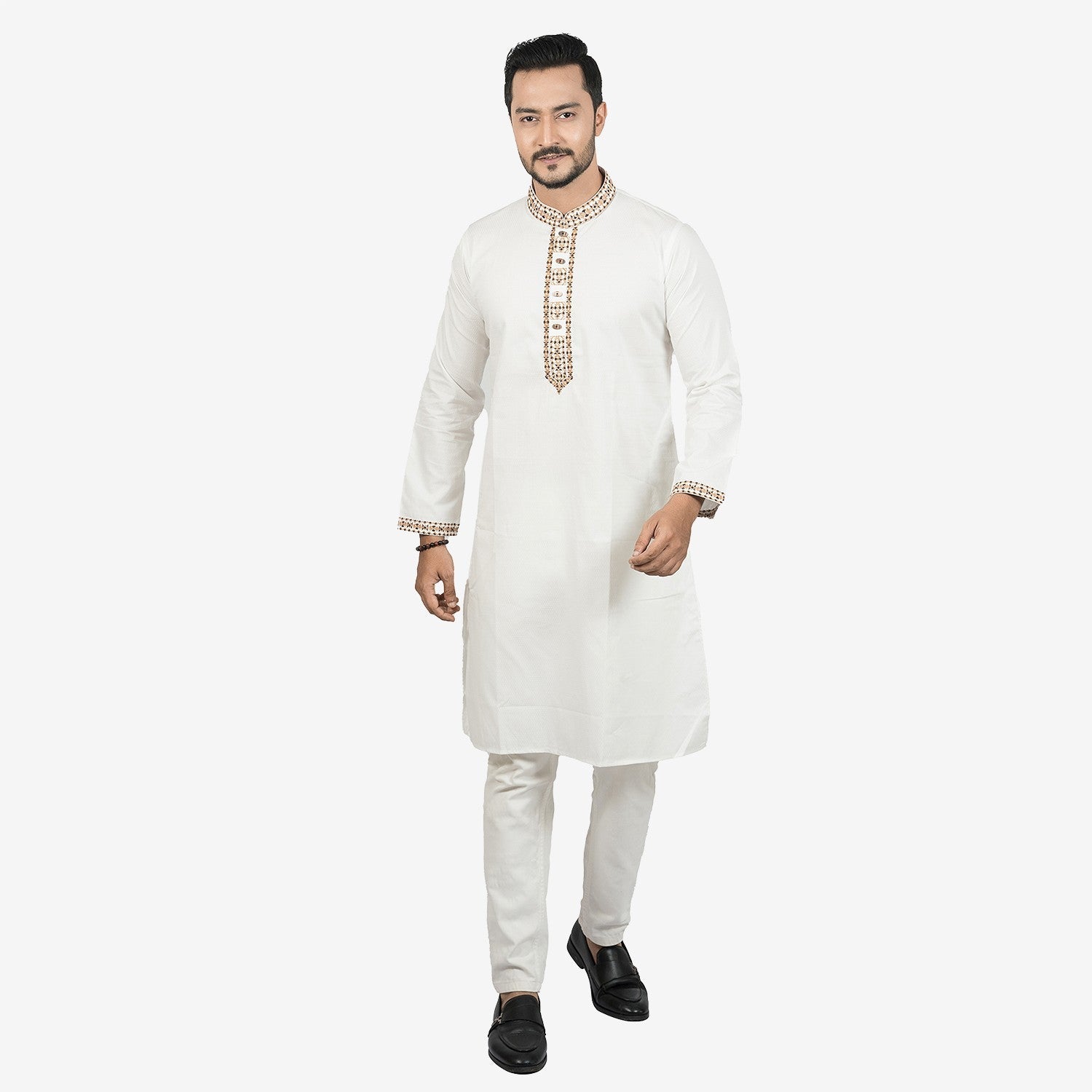 🤍💖 White Embroidered Viscose Panjabi 🤍💖