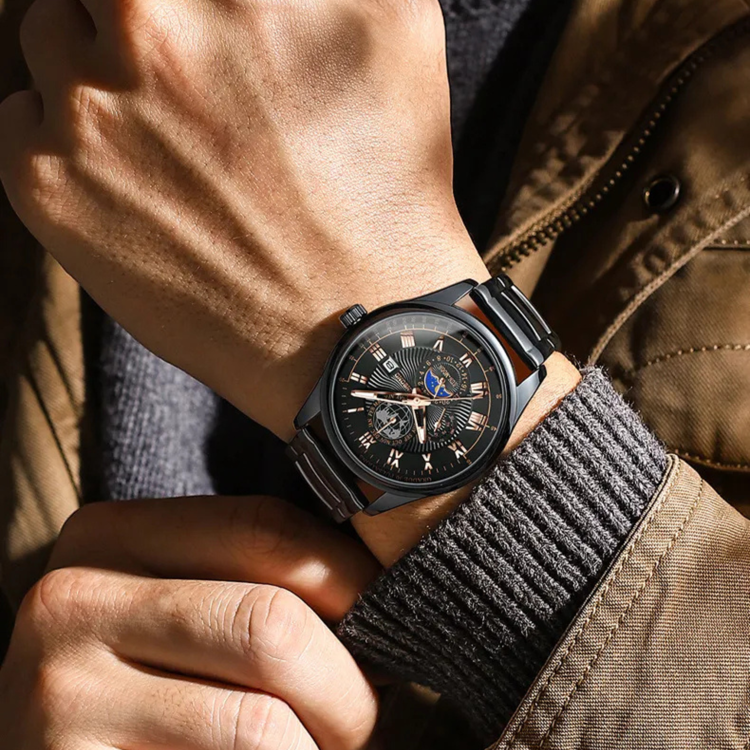 🤍💖 BINBOND B3982 New Style Silver Men Quartz Watch Authentic Stainless Steel Band Date Display Dials Decoration Watch 🤍💖