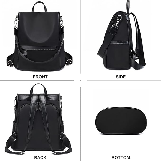 🤍💖 New Design Women Backpack Nylon Waterproof Anti-Theft Travel Backpack (black) 🤍💖