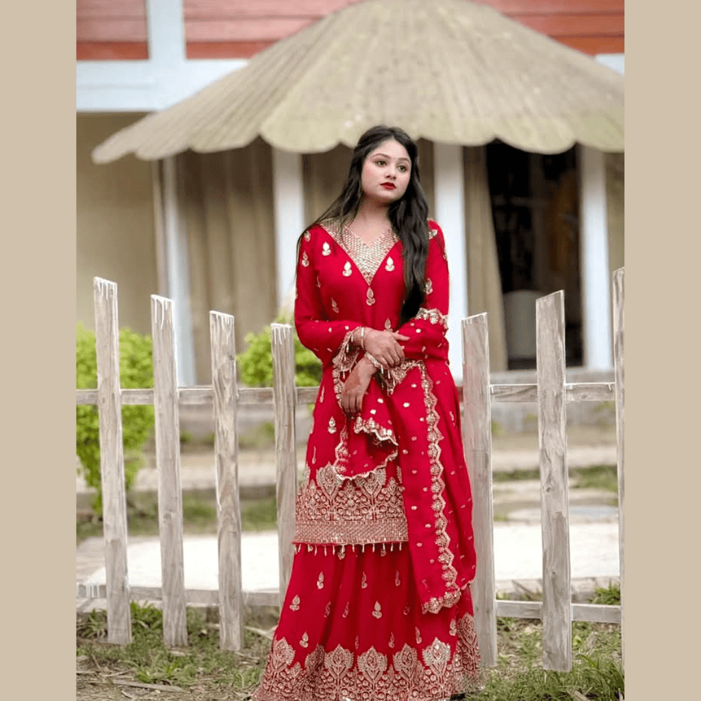 🤍💖 Royal Red Silk Bridal Lehenga 🤍💖 - STYLEX