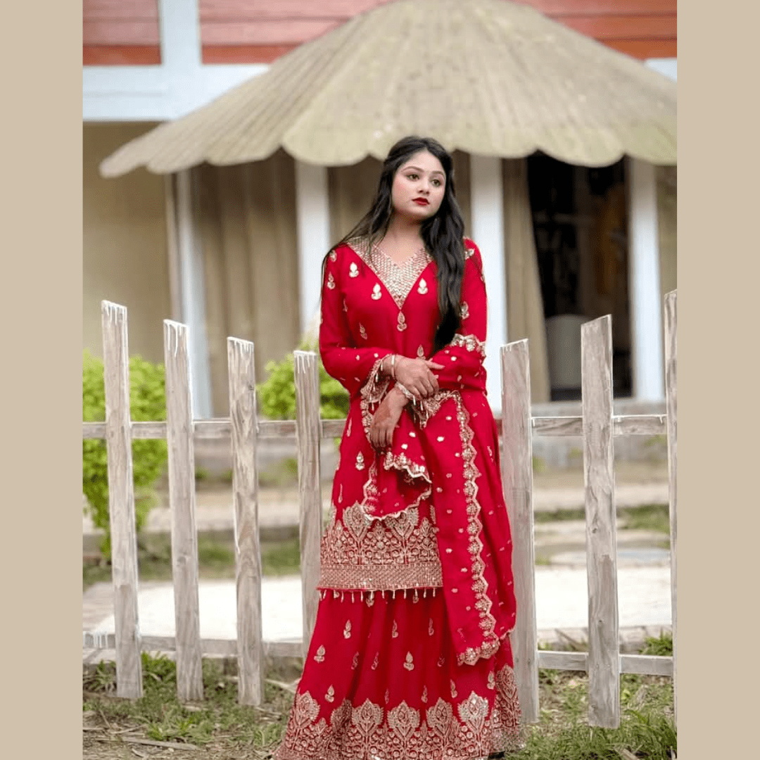 🤍💖 Royal Red Silk Bridal Lehenga 🤍💖 - STYLEX