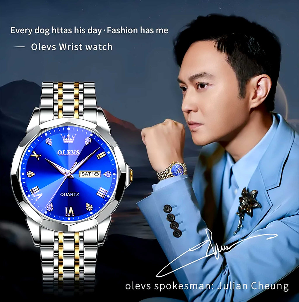 🤍💖 OLEVS 9931G New Exclusive Design Quartz Watch for Men Royal blue 🤍💖