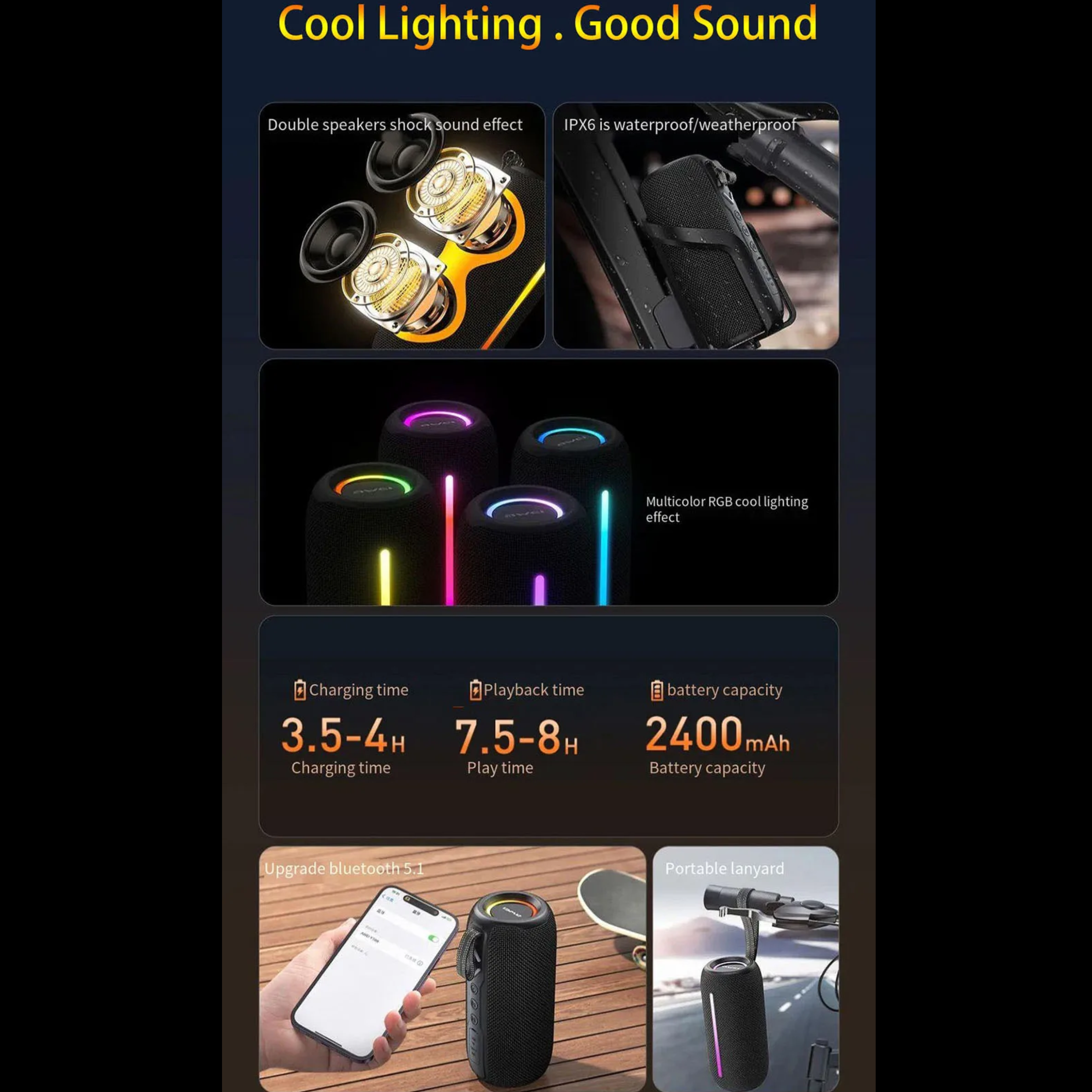 🤍💖 Awei Y528 RGB Light Playback5.3 Bluetooth Speaker ( Six Month Warrenty ) 🤍💖