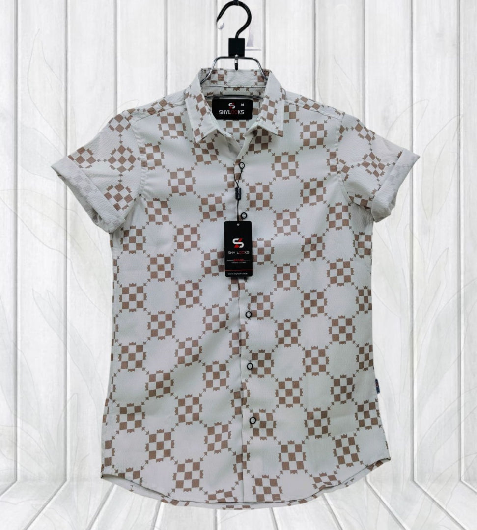 🤍💖 Luxury Popcorn Half Sleeve Print Shirt- Shy Looks 🤍💖