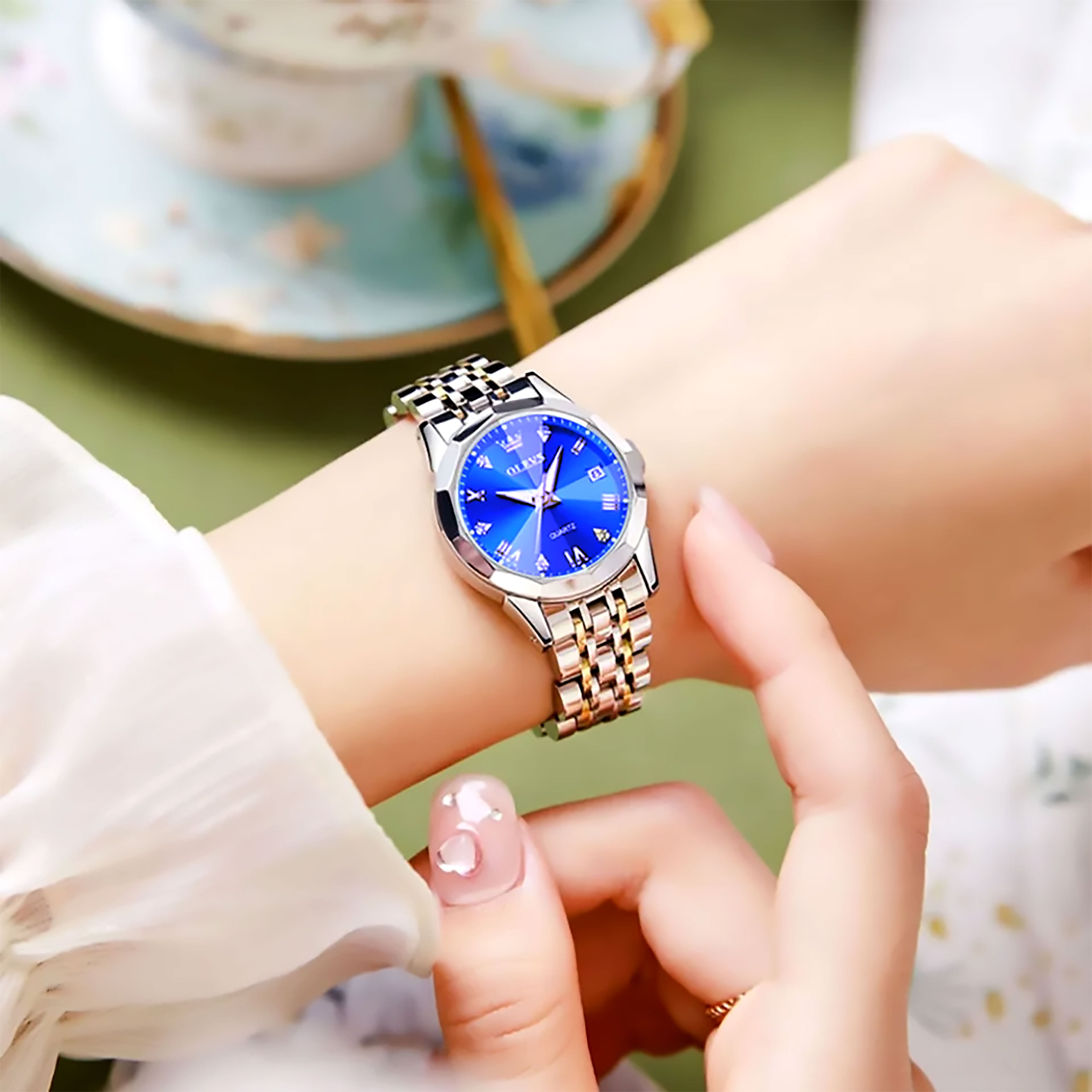 🤍💖 OLEVS Watch for Women Branded Stainless steel Elegant Luminous Ladies Watches 9931 Silver Royal Blue 🤍💖