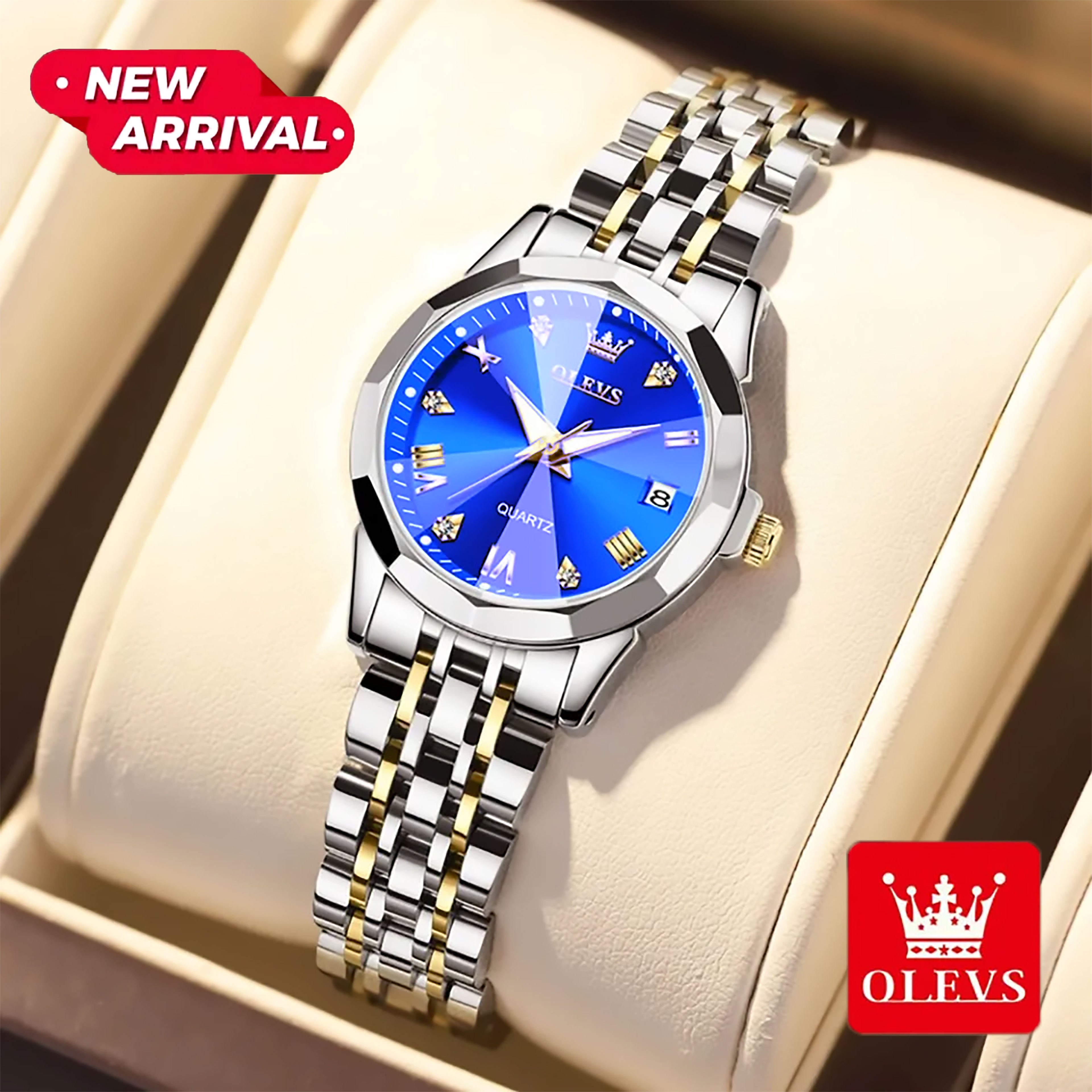 🤍💖 OLEVS Watch for Women Branded Stainless steel Elegant Luminous Ladies Watches 9931 Silver Royal Blue 🤍💖