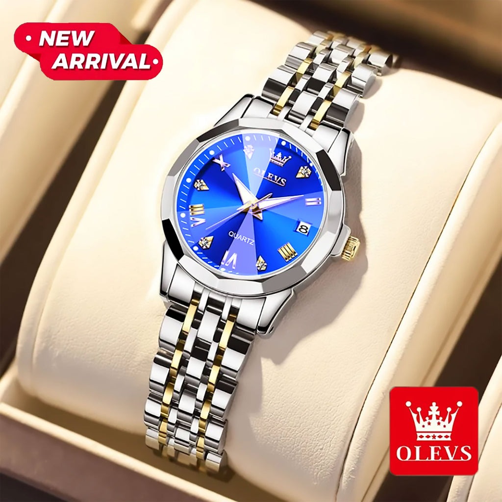 🤍💖 OLEVS Watch for Women Branded Stainless steel Elegant Luminous Ladies Watches 9931 Silver Royal Blue 🤍💖