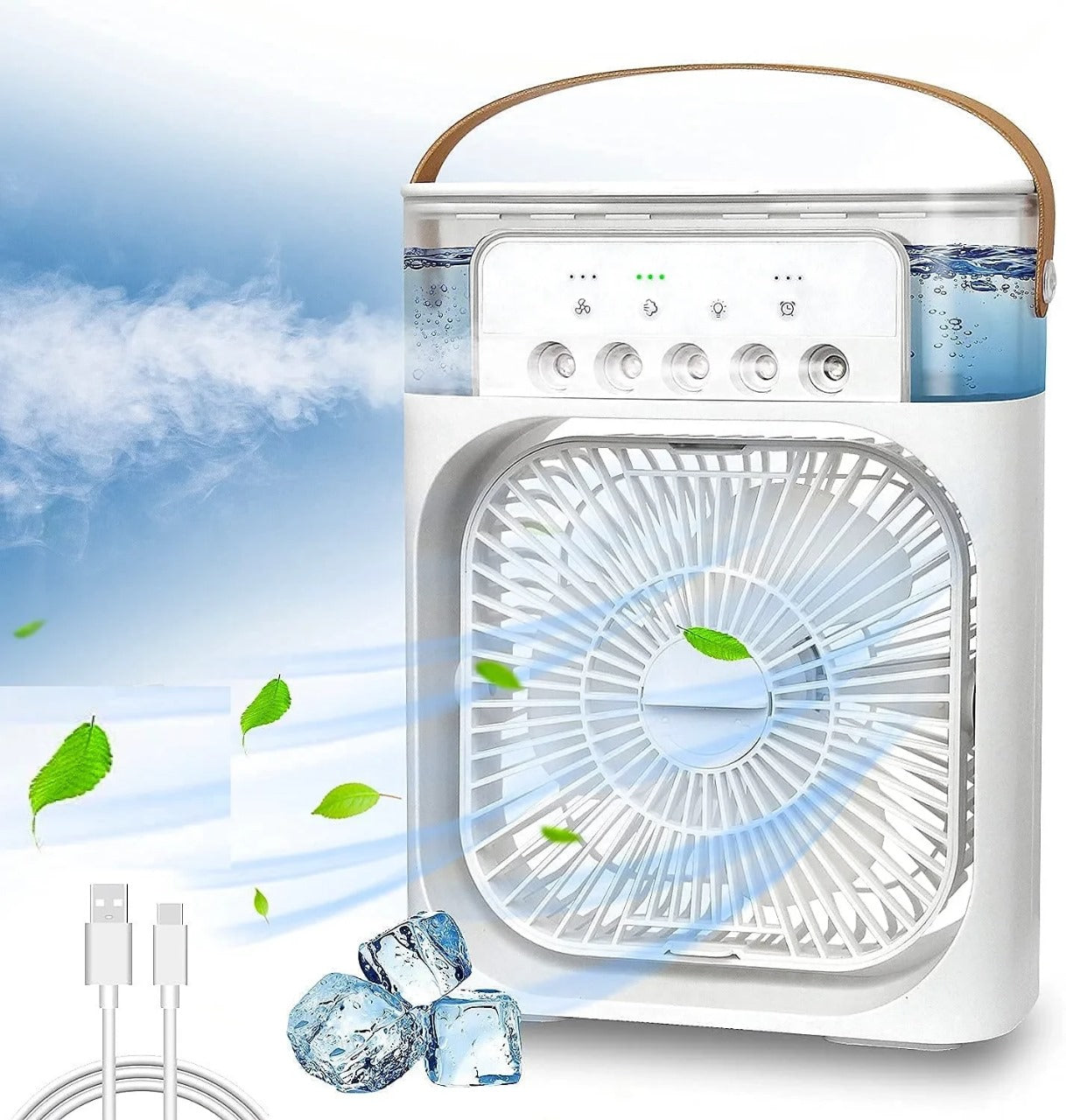 🤍💖 3 In 1 Air Cooling USB Fan with LED Night Light Water Fan 🤍💖