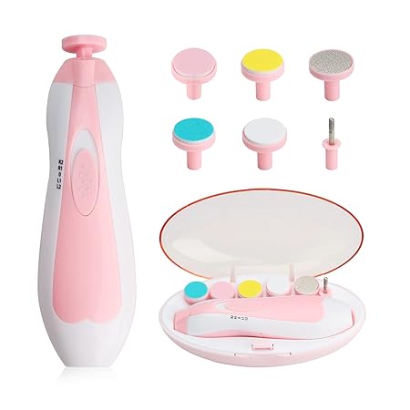 🤍💖 Glopole Baby Nail Trimmer File with Light Battery Operated Safe Electric Nail Clippers Kit (AA) - Pink 🤍💖