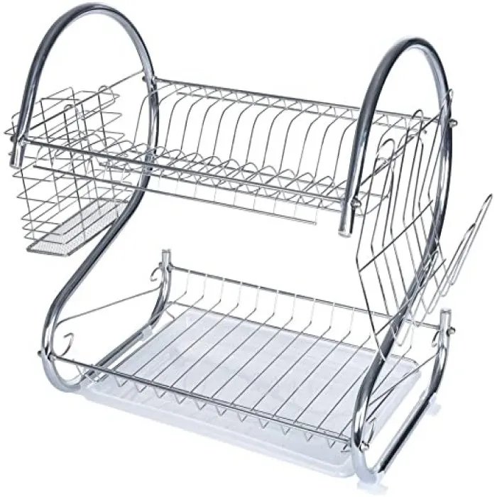 2-Layer-Dish-Drainer-Rack-Stainless-Steel-1 2 Layer Dish Drainer Rack Stainless Steel - Image 1