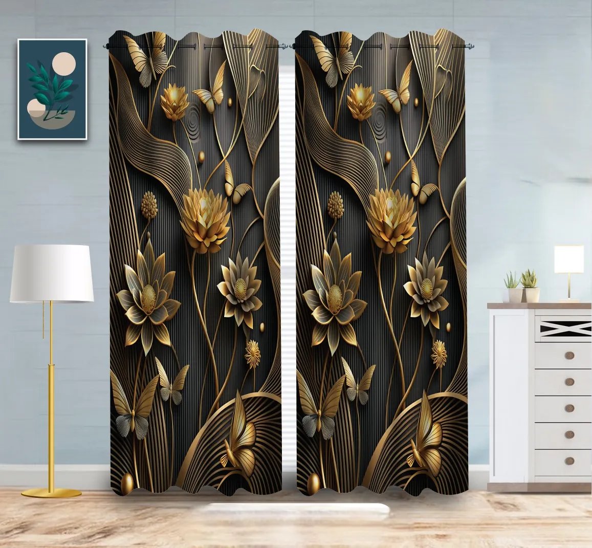 2-Piece-3D-Print-Premium-curtain-1 2 Piece 3D Print Premium curtain - Image 1