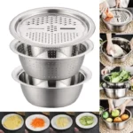 3-in-1 Multifunctional Stainless Steel Basin With Grater, Vegetable Cutter with Drain Basket - Image 3