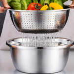 3-in-1 Stainless Steel Vegetable Cutter with Drain Basket Easy Food Prep for Southeast Asian Buyers Grater Basin for Fruits Vegetables