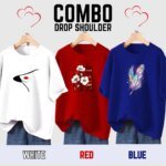 3 pcs Combo Lovely Drop shoulder T-shirt for Women