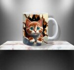 3D Cat Hole In A Wall Design Mug - Image 7