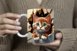 3D Cat Hole In A Wall Design Mug - Image 4