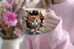 3D Cat Hole In A Wall Design Mug - Image 5