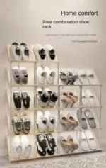 5 Layer Vertical Shoe Rack Space Saving Cabinet With Strong Load Bearing Stainless Steel Stand - Image 3