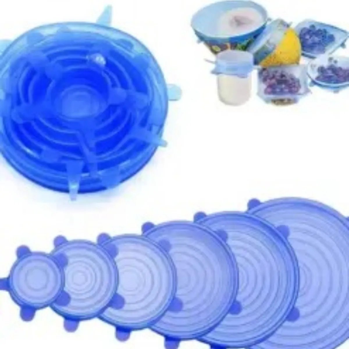 6Pcs-Silicone-Stretch-Lids-Reusable-Food-Storage-Reusable-Various-Sizes-Cover-for-Bowls 6Pcs Silicone Stretch Lids Reusable Food Storage Reusable Various Sizes Cover for Bowls - Image 1