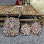 Antique Oxidized Necklace & Earrings Set – (Multiple Colors Available) - Image 7