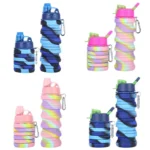 BZY Foldable Drinking Water Bottle Leakproof Fold Silicone Water Bottles Cup With Straw Outdoor Hiking Camping 500ml { Multi Color } - Image 3