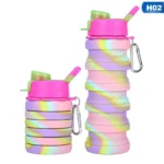 BZY Foldable Drinking Water Bottle Leakproof Fold Silicone Water Bottles Cup With Straw Outdoor Hiking Camping 500ml { Multi Color } - Image 6