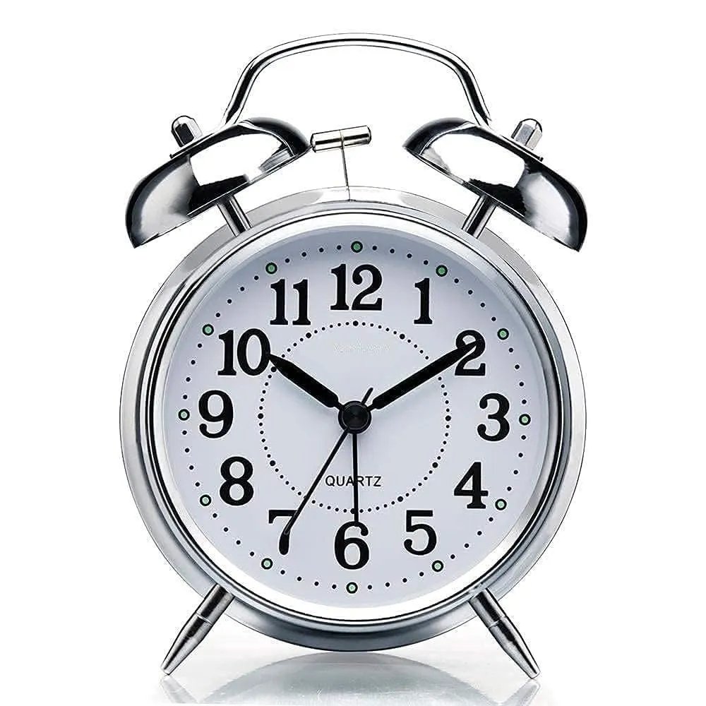 Big-Round-Cooper-Metal-Twin-Bell-Alarm-Clock-Color-SilVer-1 Big Round Cooper Metal Twin Bell Alarm Clock (Color SilVer) - Image 1