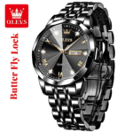 Butter Fly Lock OLEVS 9931G New Exclusive Design Quartz Watch for Men Full Black - Image 2