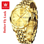Butter Fly Lock OLEVS 9931G New Exclusive Design Quartz Watch for Men Golden - Image 2