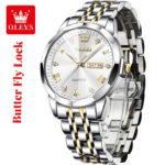 Butter Fly Lock OLEVS 9931G New Exclusive Design Quartz Watch for Men Silver - Image 2