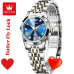 Butter  Fly Lock Olievs  Stainless Steel fashionable  Couple watches +1pcs chain cutter+ 2 pcs battery  (Silver Blue) - Image 3