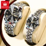 Butter  Fly Lock Olievs  Stainless Steel fashionable  Couple watches +1pcs chain cutter+ 2 pcs battery  Silver black - Image 5